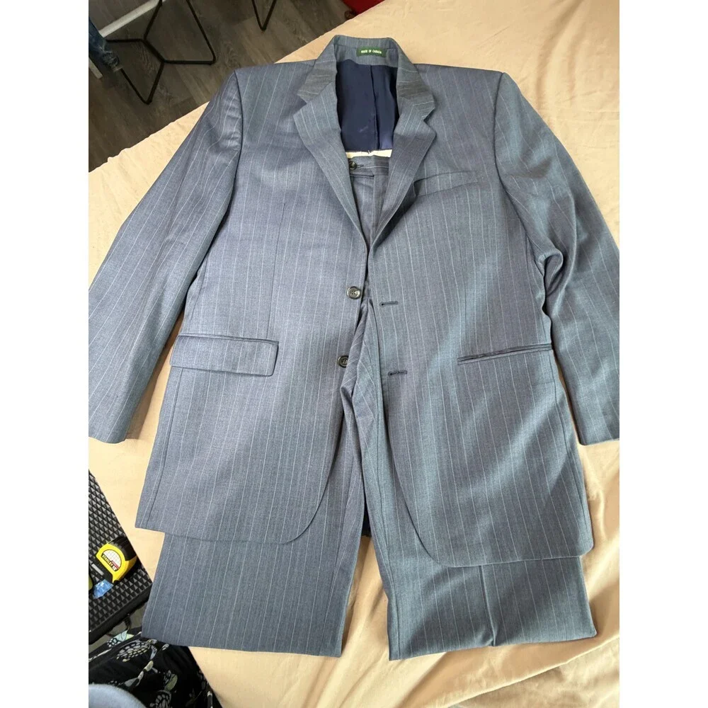 Vintage Ralph Lauren Gray Pinstripe Wool 2-Piece Suit Men's 42L